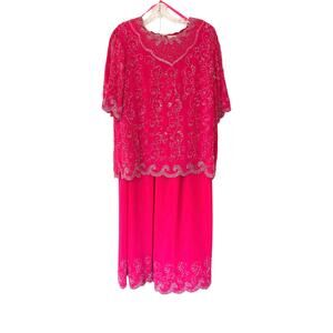 Vintage Mature Beaded Sequin Evening Cocktail  Party Blouse Skirt Set Size XXL